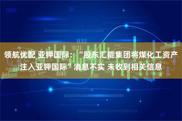 领航优配 亚钾国际：“股东汇能集团将煤化工资产注入亚钾国际”消息不实 未收到相关信息